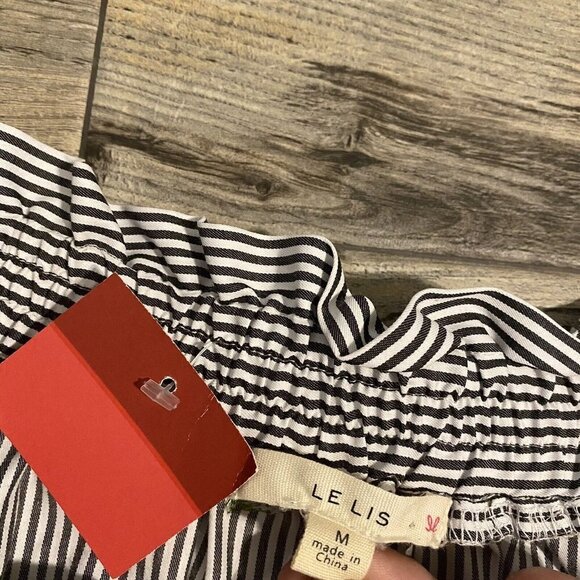 Le Lis Size Medium Striped Off Shoulder Ruffle Sleeve Embroidered Mini Dress - Picture 5 of 9